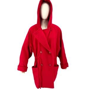 Vintage 90s JH Collectibles Red Wool Double-Breasted Hooded Anorak